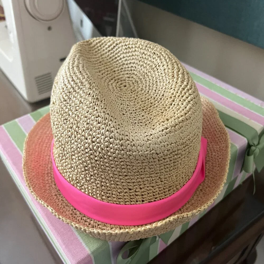 NWT Lilly Pulitzer Poolside Raffia Hat Prosecco Pink